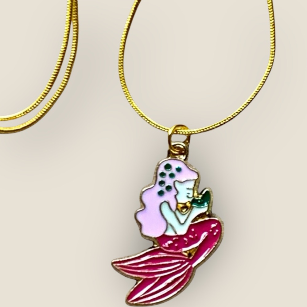 Mermaid Pendant Necklace - Pink and Gold Little Mermaid ‘Caspia’